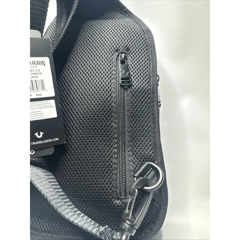 TRUE RELIGION Ivan Black Sling Bag Canvas Faux Leather Luxury BRAND-NEW w/tags